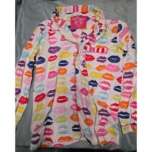 Vintage Victoria's Secret Multi Colored Kisses Pajama Button Up